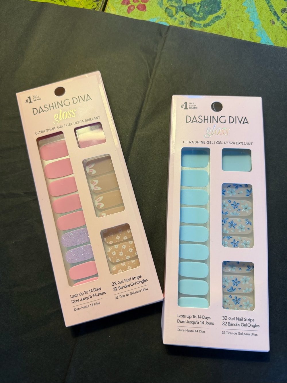 Dashing Diva Press-On Gel Nails Strips- Pastel Pink & Pastel Blue Floral
